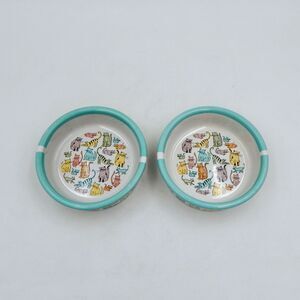 Cat Town Ceramic Pet Feeding Bowls Dishes 5 Inch Pair Wet Dry Food Water